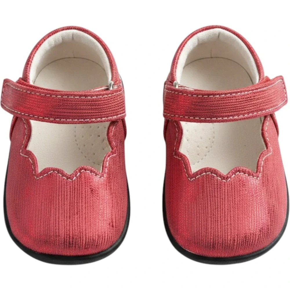 See Kai Run Susie INF Red Metallic Mary Jane Shoes Size 3 Infant Scalloped Trim